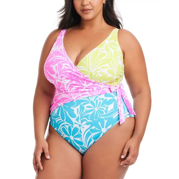 Bleu by Rod Beattie Plus Size Tie-Side Swimsuit Multi Size 16W 0132 - Picture 1 of 2